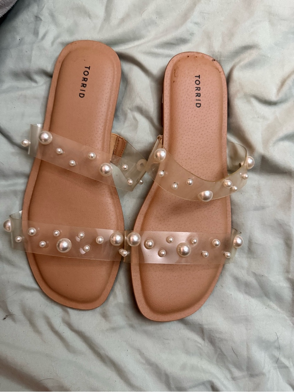 torrid Nude Clear Pearl-Trim Slide Sandals